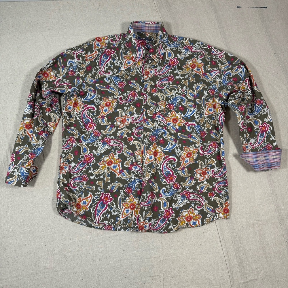 Alan Flusser Men's XL Colorful Paisley Dress Shirt Flip Cuff Cotton